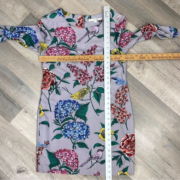 Boden Eliza Floral Bird Print Silk Blend Shift Tunic Dress Gray 4 - Picture 12 of 13
